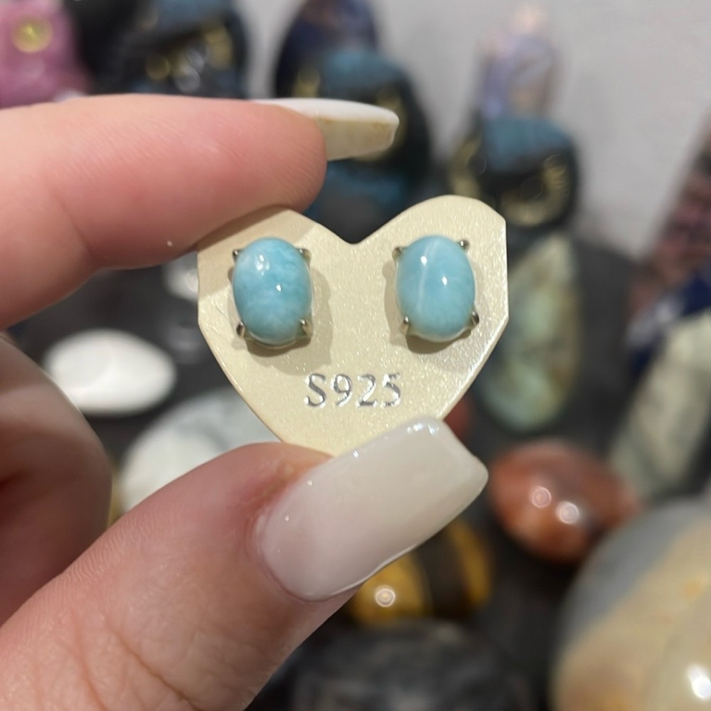 Larimar Crystal Studs Sterling Silver Earrings